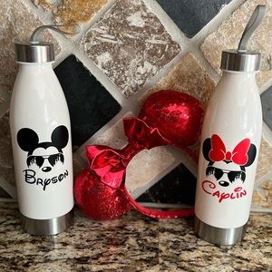 Disney Mickey & Minnie Mouse Plastic Water Bottle with Red Minnie Ears